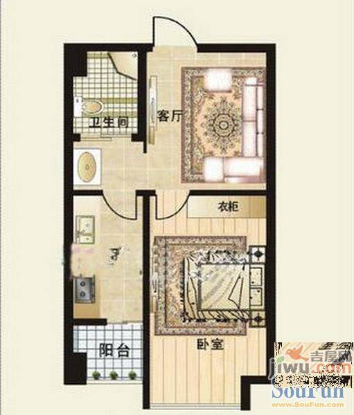 安然辰龙公寓2室1厅1卫62.5㎡户型图