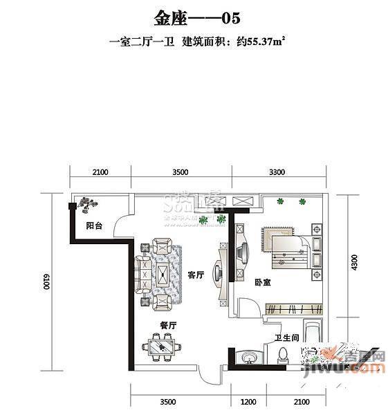 信旺尚都3室2厅1卫115㎡户型图