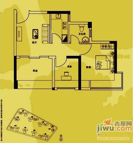 繁华金悦领地3室2厅1卫87㎡户型图