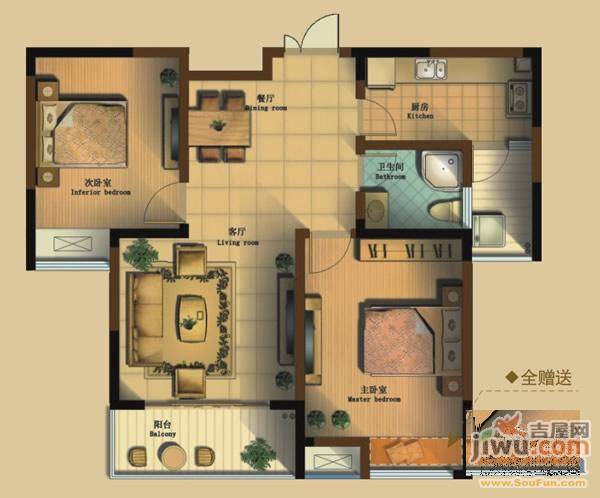 利港银河新城2室2厅1卫89㎡户型图