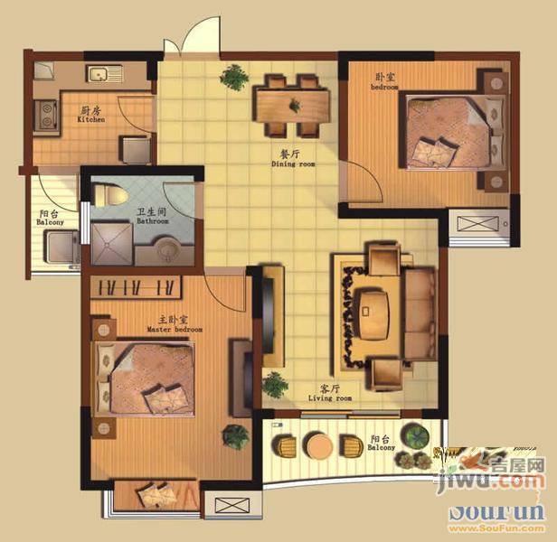 利港银河新城2室2厅1卫89㎡户型图