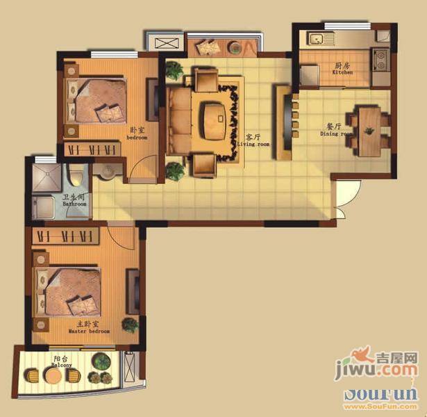 利港银河新城2室2厅1卫104㎡户型图