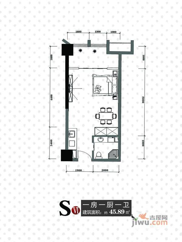 天一大厦天天公寓1室1厅1卫45.9㎡户型图