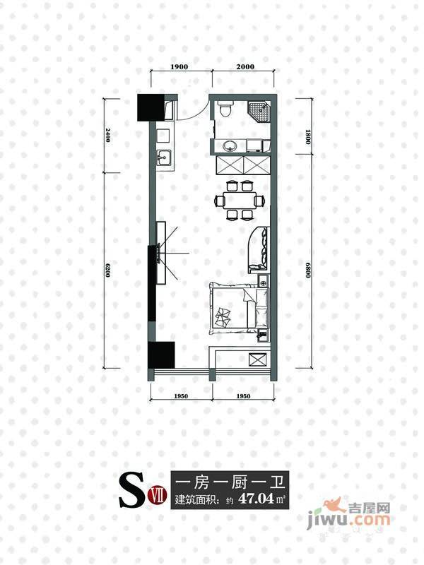 天一大厦天天公寓1室1厅1卫47㎡户型图