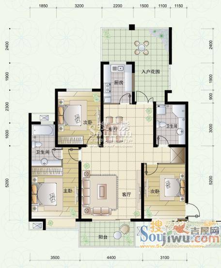 滨湖世纪城徽昌苑3室2厅1卫户型图