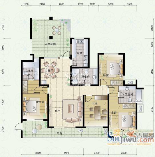 滨湖世纪城徽昌苑3室2厅1卫户型图