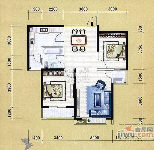 蓝鼎滨湖假日枫丹园2室2厅1卫96.7㎡户型图