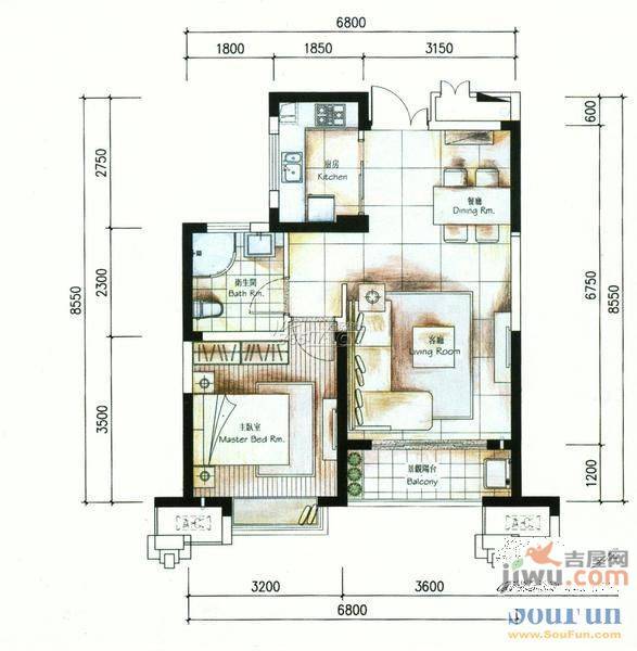 蓝鼎滨湖假日清华园3室1厅1卫户型图