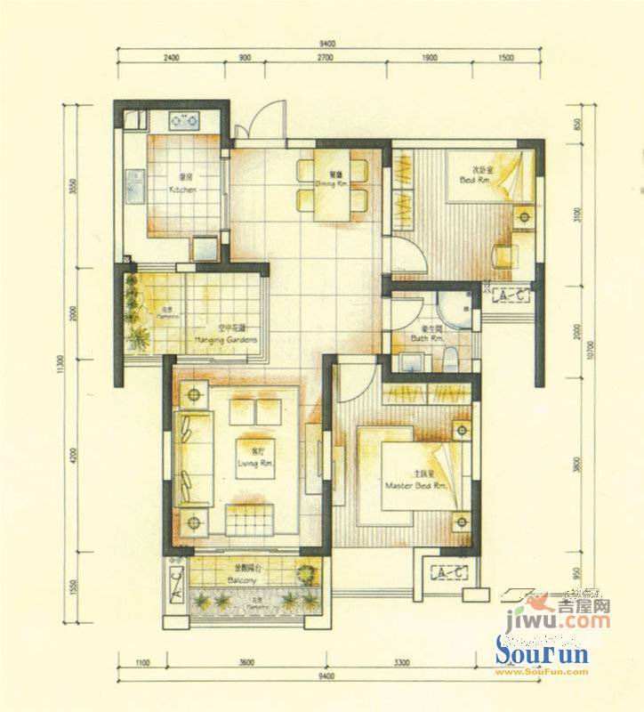 蓝鼎滨湖假日清华园3室1厅1卫户型图