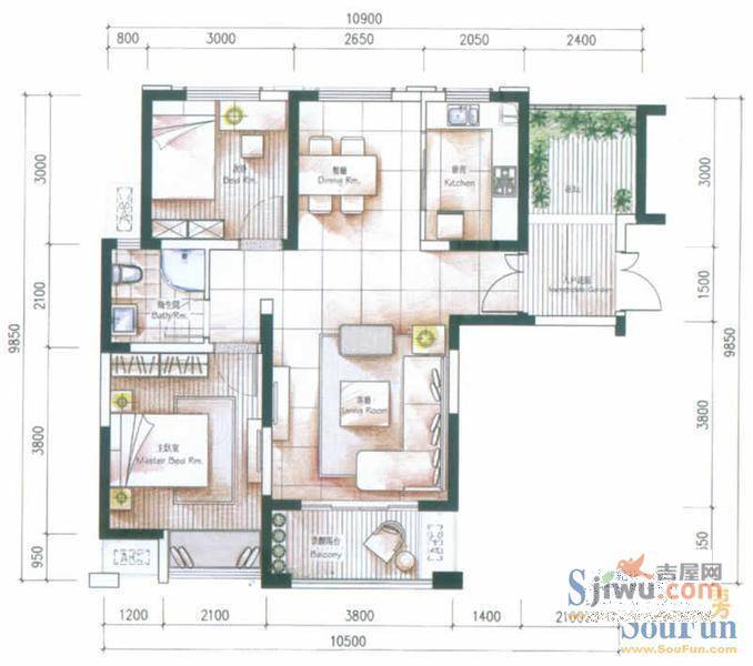 蓝鼎滨湖假日清华园3室1厅1卫户型图