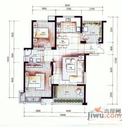 蓝鼎滨湖假日清华园3室1厅1卫户型图