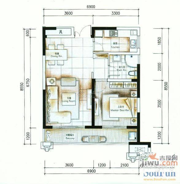 蓝鼎滨湖假日清华园3室1厅1卫户型图