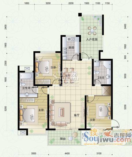 滨湖世纪城临滨苑2室2厅1卫户型图