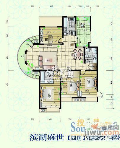 滨湖世纪城临滨苑2室2厅1卫户型图