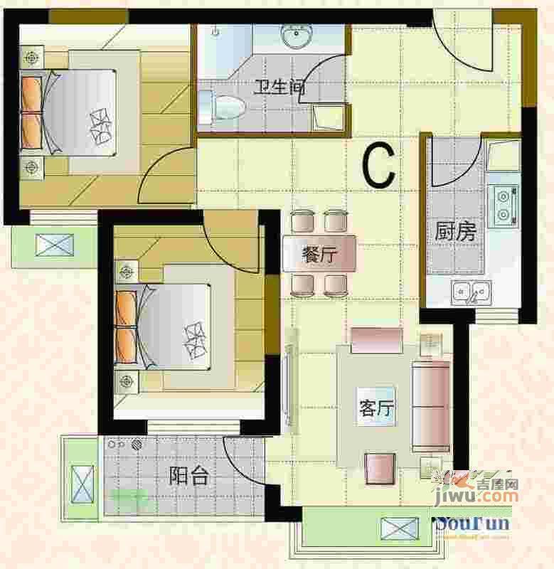 滨湖世纪城临滨苑2室2厅1卫户型图