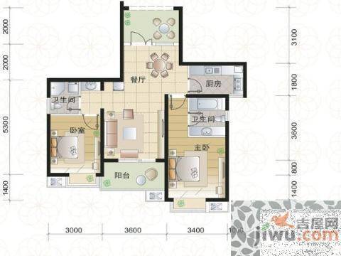 滨湖世纪城树荫苑2室1厅1卫户型图