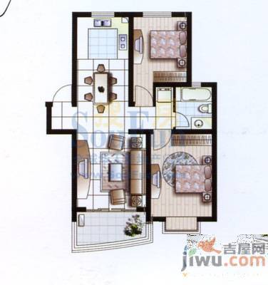 鑫苑望江花园2室2厅2卫77.5㎡户型图