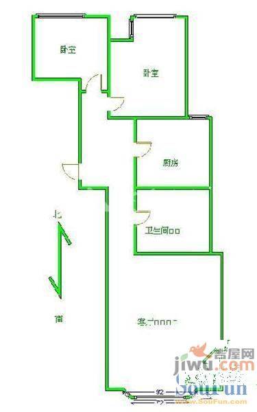 橘郡万绿园2室1厅1卫90㎡户型图