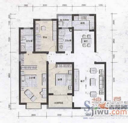 鑫苑望江花园3室2厅2卫128.3㎡户型图