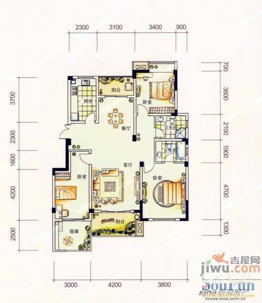 金地国际城1室1厅1卫37㎡户型图