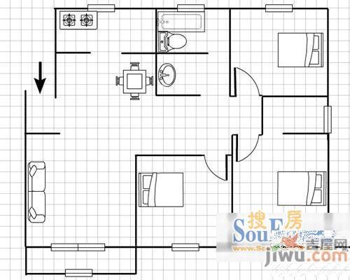 紫桐新村2室1厅1卫户型图