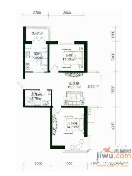 杏林小区3室1厅1卫95㎡户型图