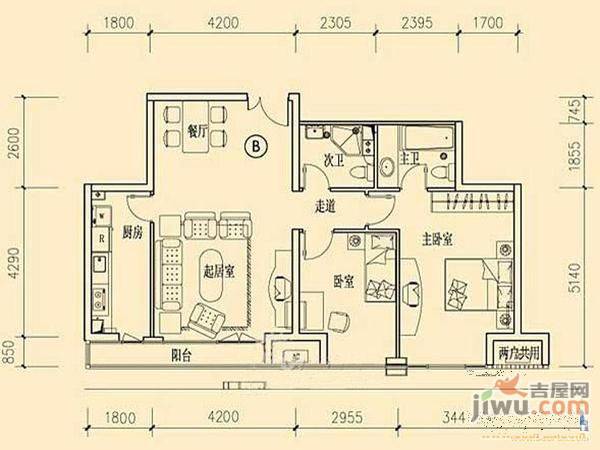 杏林小区3室1厅1卫95㎡户型图