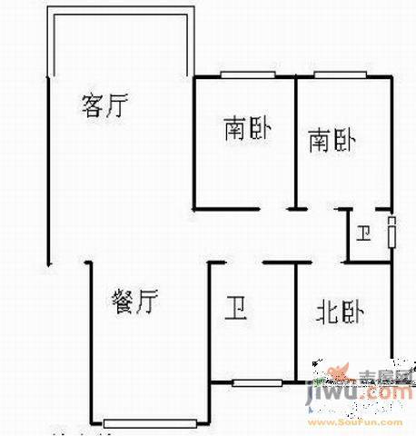 海棠花园3室2厅1卫116㎡户型图