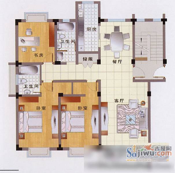 颐园世家3室2厅2卫135.4㎡户型图