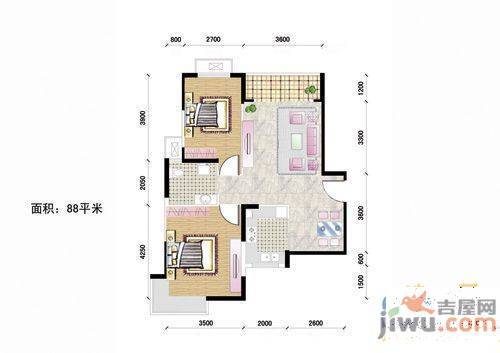 翡翠园2室2厅1卫92㎡户型图