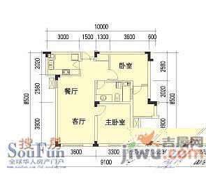 绿城百合公寓2室1厅1卫85㎡户型图