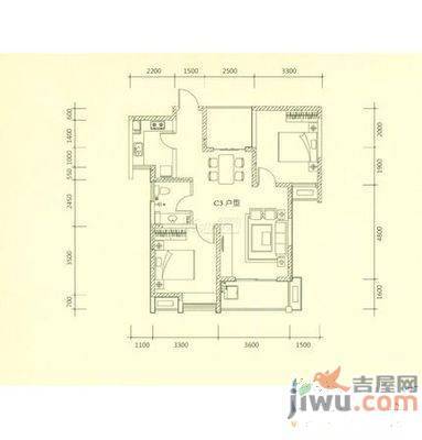 怡莲新城2室2厅1卫109㎡户型图