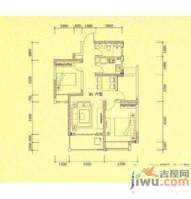 怡莲新城2室2厅1卫109㎡户型图