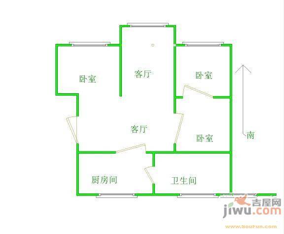 怡莲新城2室2厅1卫109㎡户型图