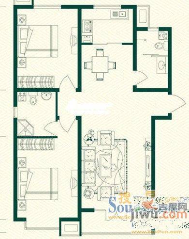 公交锦绣园3室2厅2卫户型图