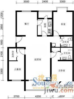 天门湖新界3室2厅1卫118㎡户型图