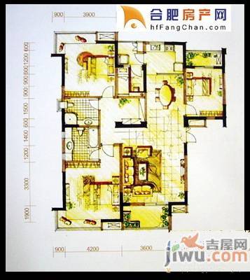 天门湖新界3室2厅1卫118㎡户型图