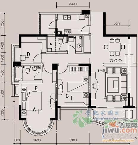 泊岸花园3室2厅2卫128㎡户型图