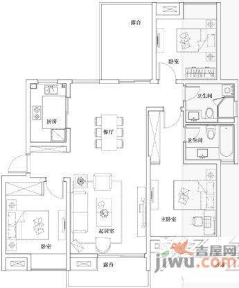 芙蓉公寓3室2厅1卫138㎡户型图