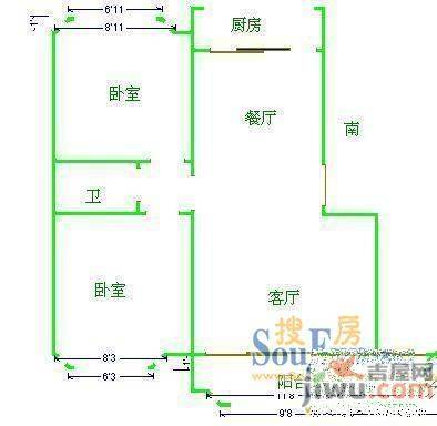 石门路小区2室1厅1卫户型图