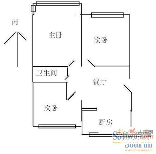 正润凯旋公寓3室2厅2卫73.7㎡户型图