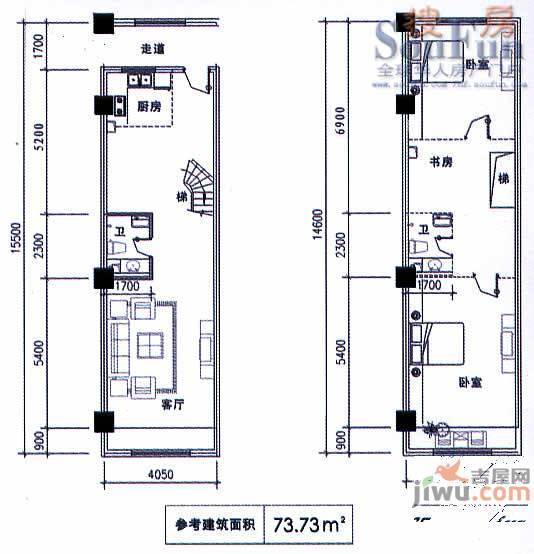 正润凯旋公寓3室2厅2卫73.7㎡户型图