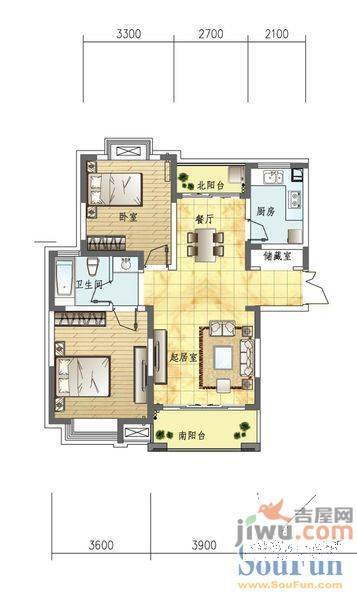 桃园小区2室1厅1卫65㎡户型图