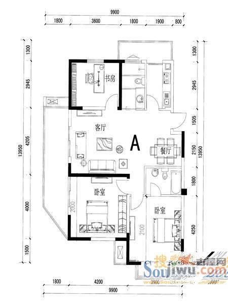 汇馨小区3室2厅1卫户型图