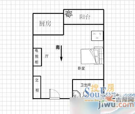 建筑村1室1厅1卫45㎡户型图