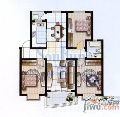 漕冲花园2室2厅1卫91㎡户型图