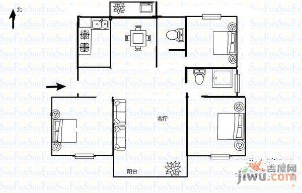 杏林小区3室1厅1卫95㎡户型图