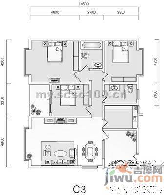 杏林小区3室1厅1卫95㎡户型图