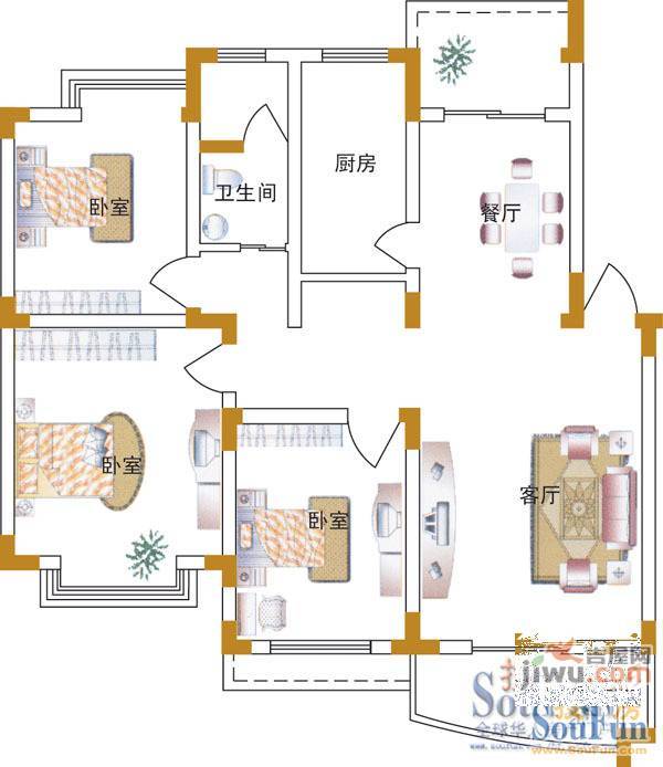 龙岗静安新城3室2厅2卫户型图