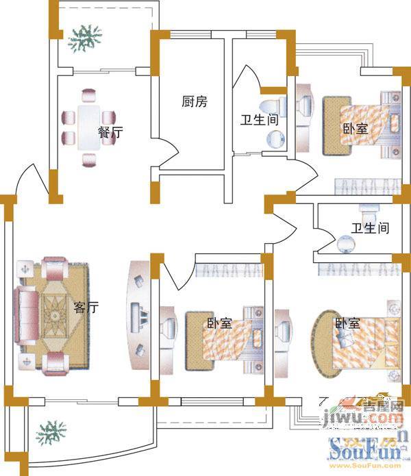 龙岗静安新城3室2厅2卫户型图